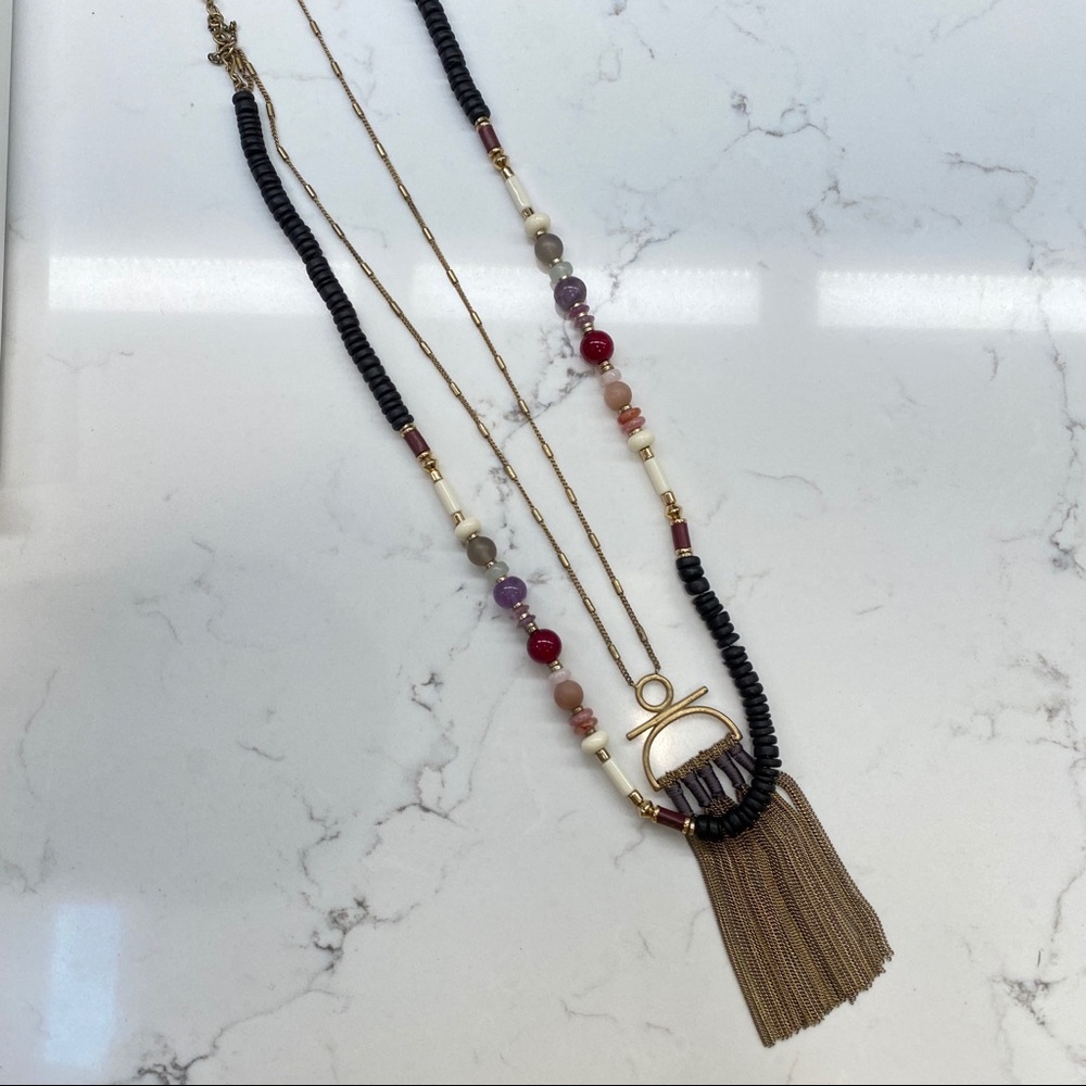 Stella & Dot Genevieve Tassel Multicolor Beaded Tassel Necklace